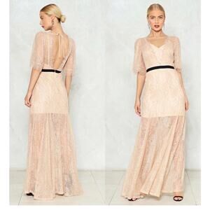 Lucy Wang Women's blush vintage sytle lace gown size L #WeddingGuestDress